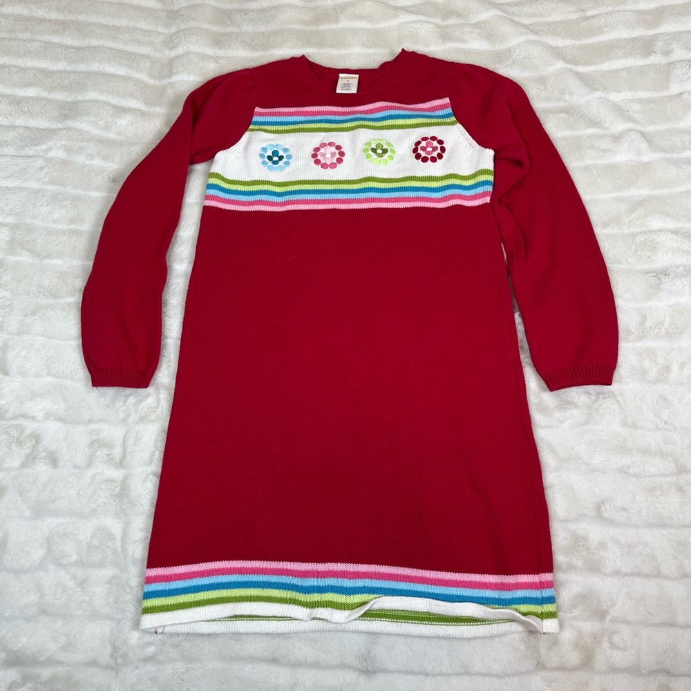 Gymboree Fall Winter Girls 8 Red Floral Sweater Dress School Casual Preppy City